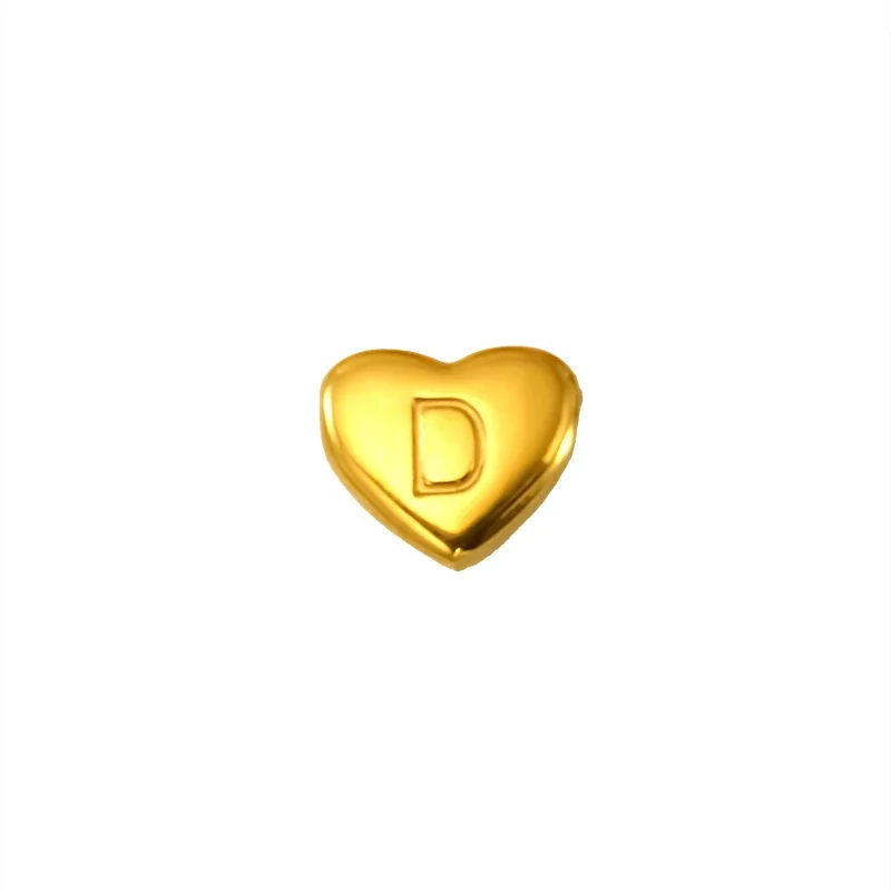 Polished Gold-Plated Stainless Steel Puffy Heart Initial Pendant - Gold Letter D