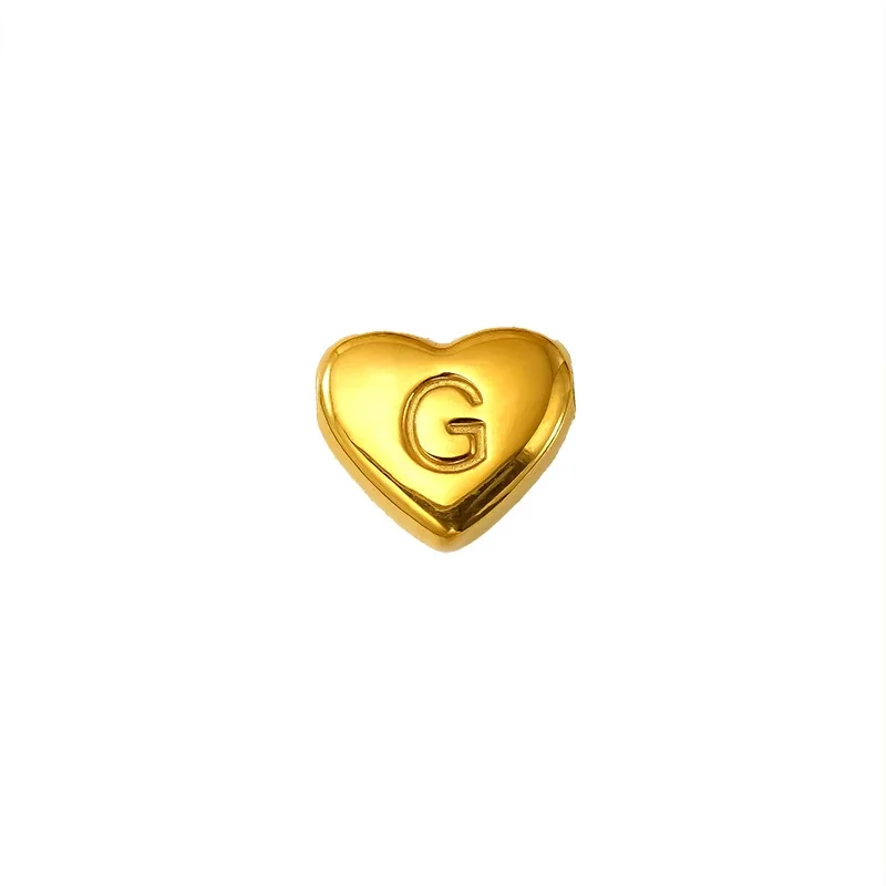 Polished Gold-Plated Stainless Steel Puffy Heart Initial Pendant - Gold Letter G