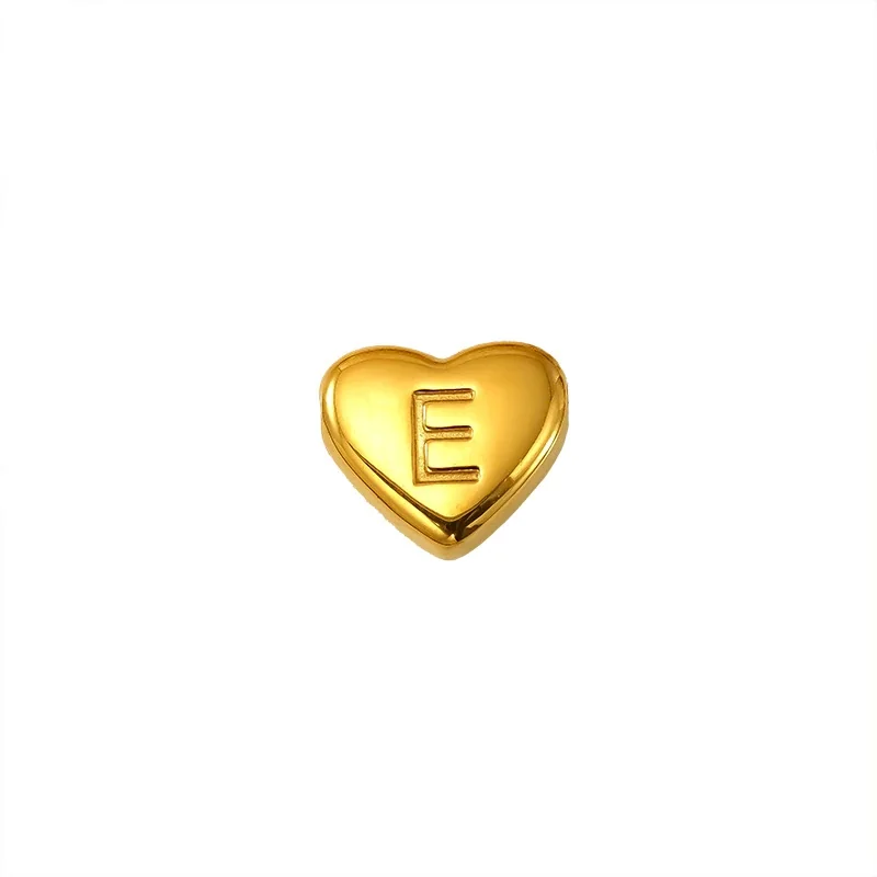 Polished Gold-Plated Stainless Steel Puffy Heart Initial Pendant - Gold Letter H