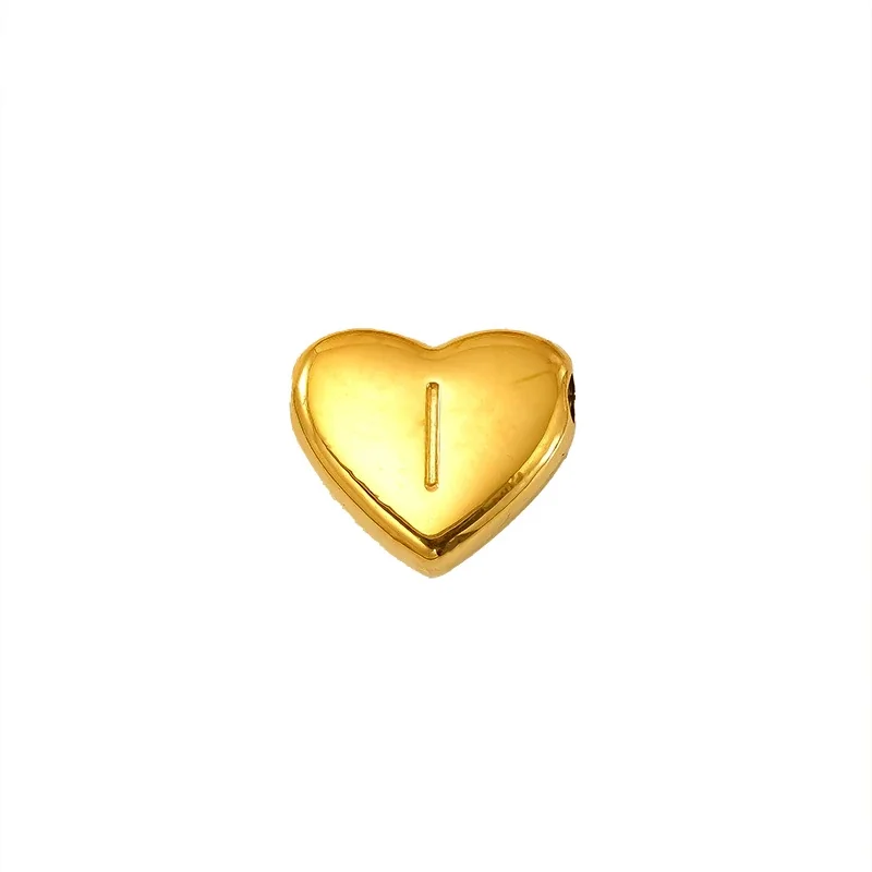 Polished Gold-Plated Stainless Steel Puffy Heart Initial Pendant - Gold Letter I