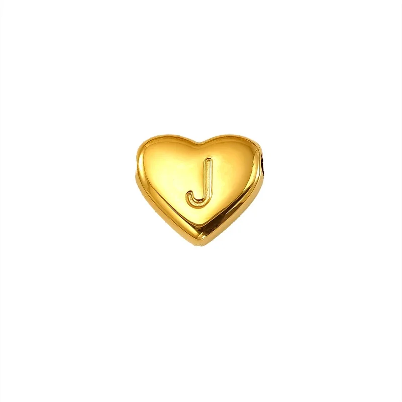 Polished Gold-Plated Stainless Steel Puffy Heart Initial Pendant - Gold Letter J