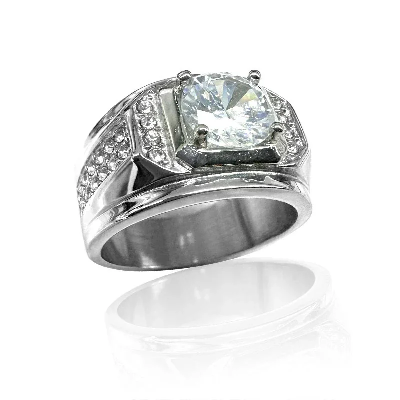 Geometric 316 Stainless Steel Cushion CZ Signet Ring