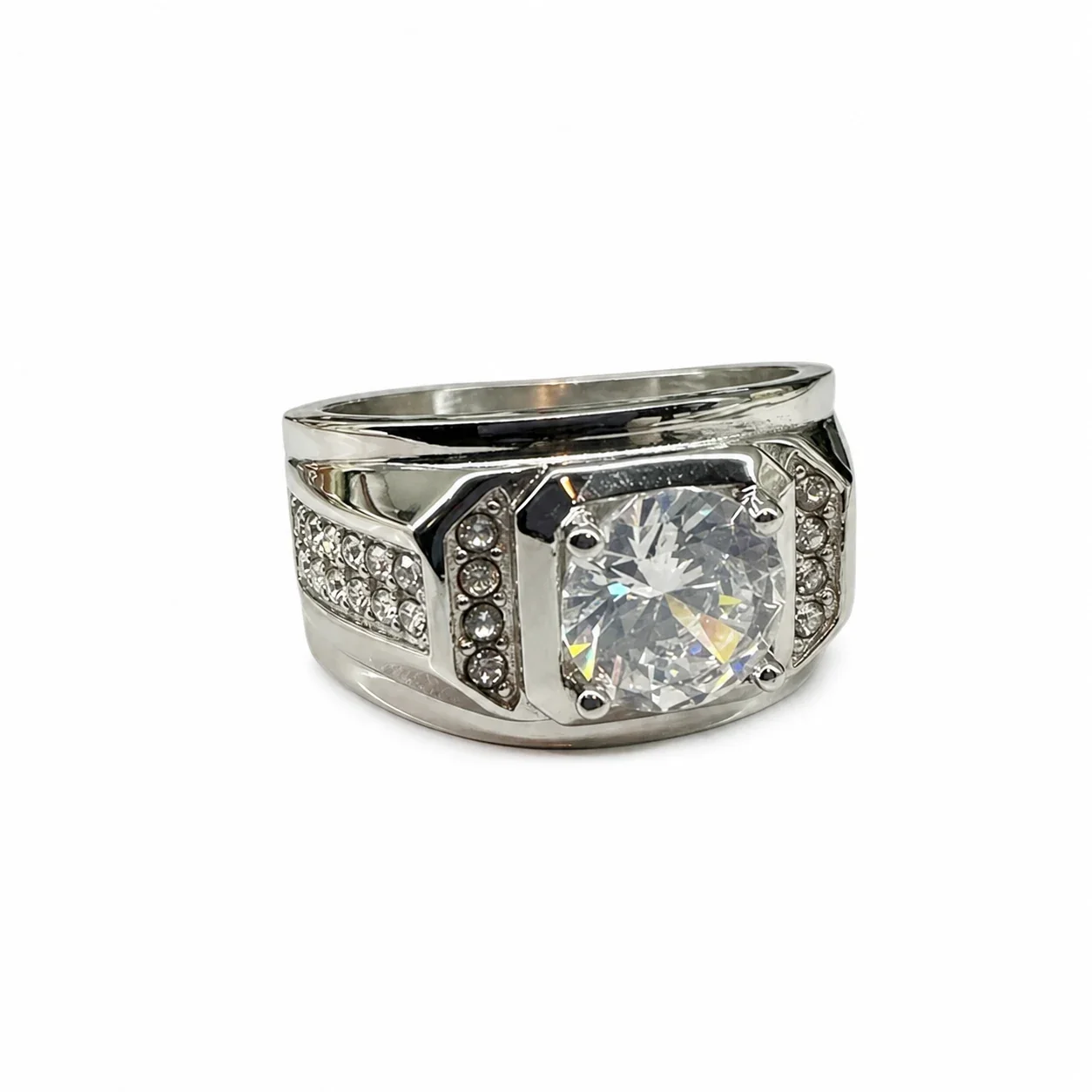 Bold 316 Stainless Steel Cushion CZ Signet Ring