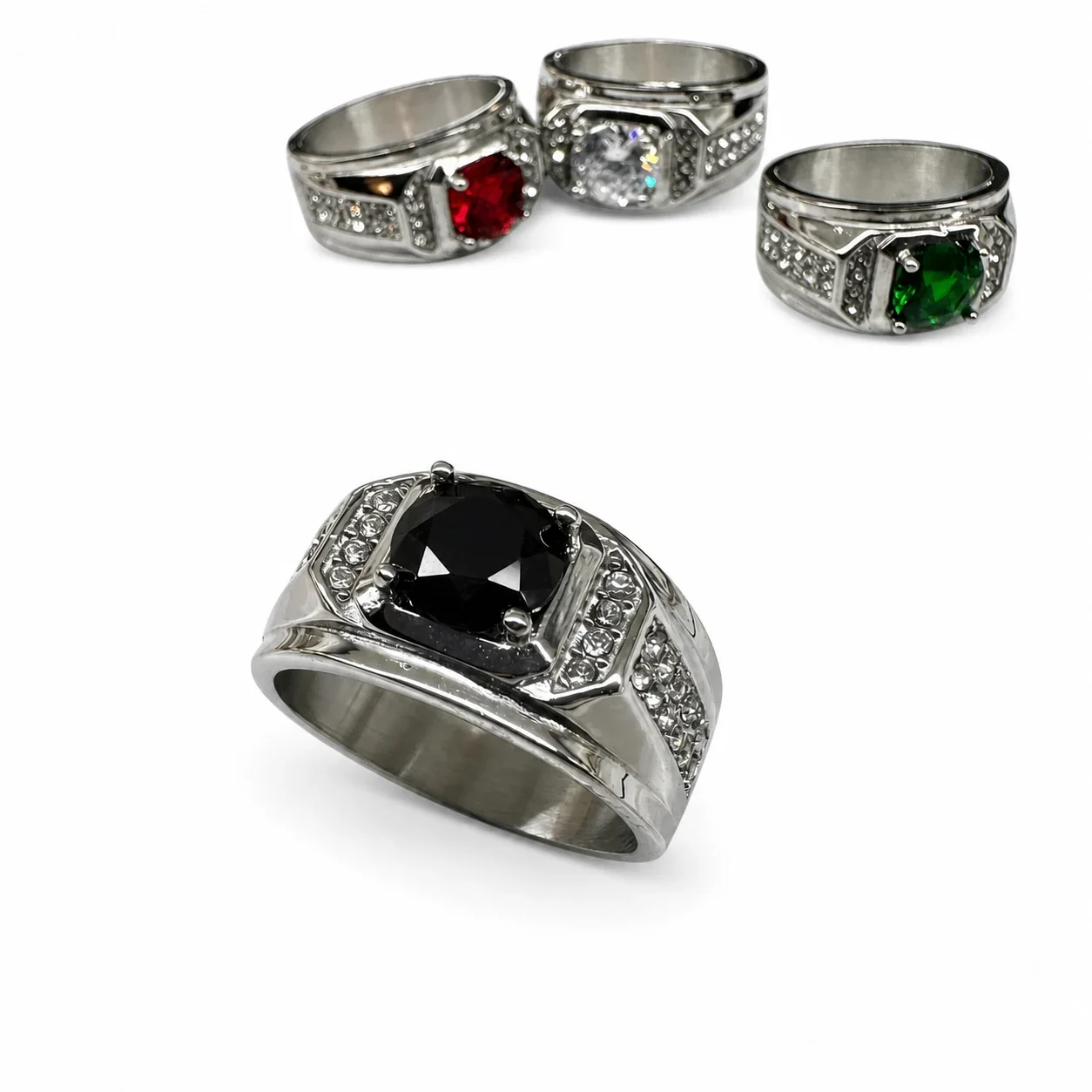 Bold 316 Stainless Steel Cushion CZ Signet Ring - Black CZ
