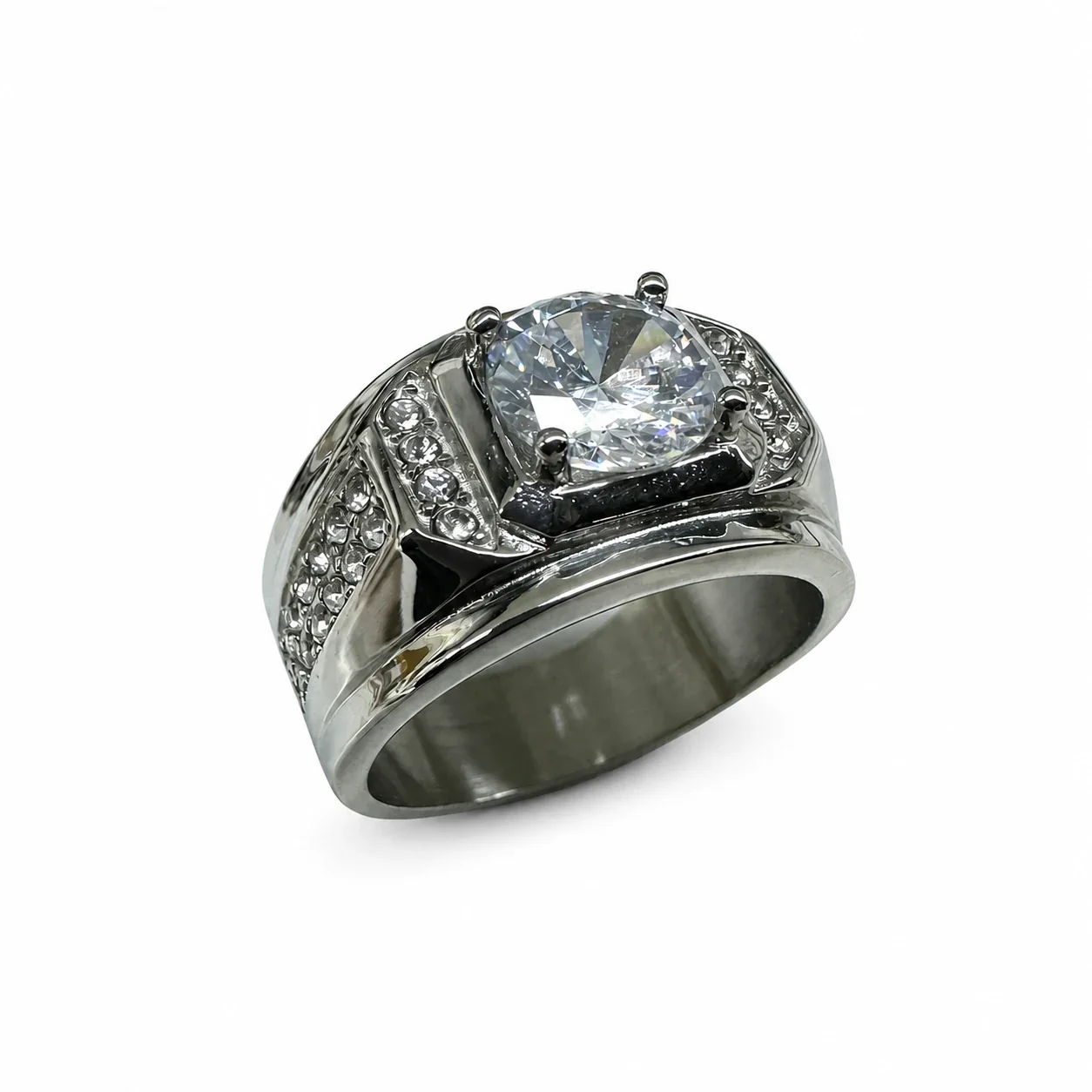 Bold 316 Stainless Steel Cushion CZ Signet Ring - Clear CZ
