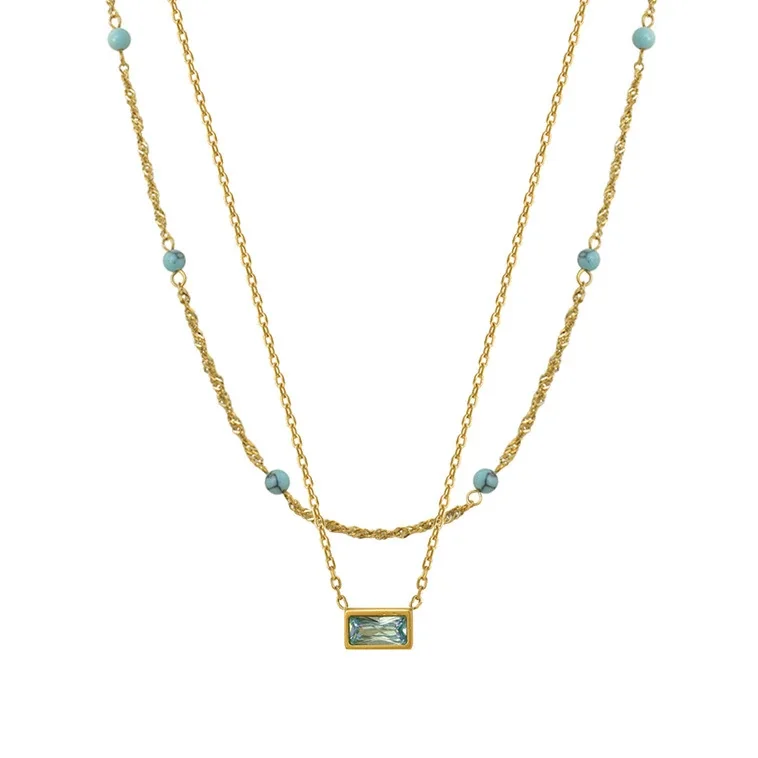 Collana donna acciaio 316 dorata a strati con pendente blu