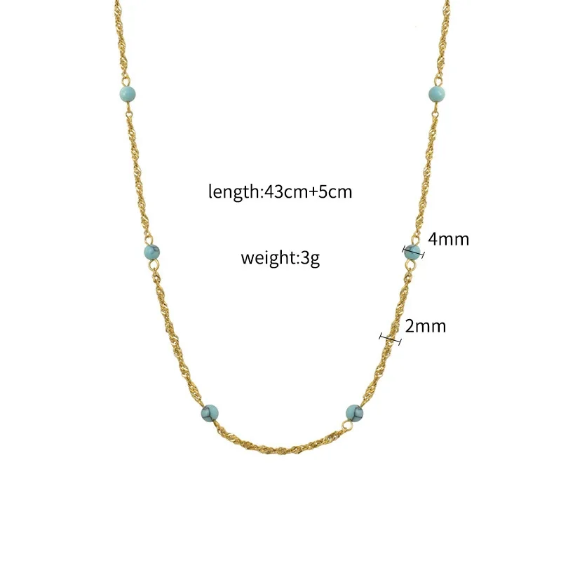 Layered Gold-Plated 316 Chain Turquoise Bead Pendant Necklace - Gold