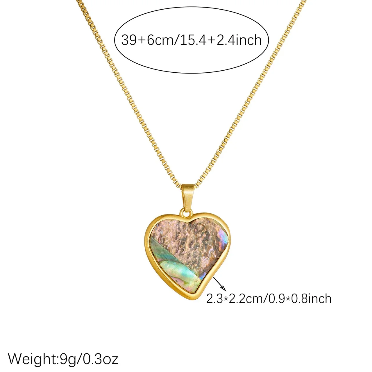 Heart Shell-Inlay Box Chain Necklace, Gold-Plated Stainless Steel