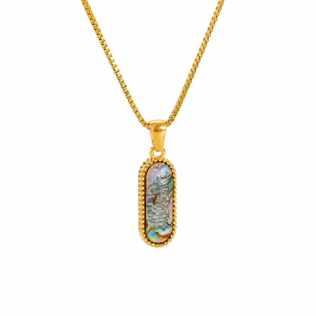 Heart Shell-Inlay Box Chain Necklace, Gold-Plated Stainless Steel - Gold Organic Square Shell Inlay