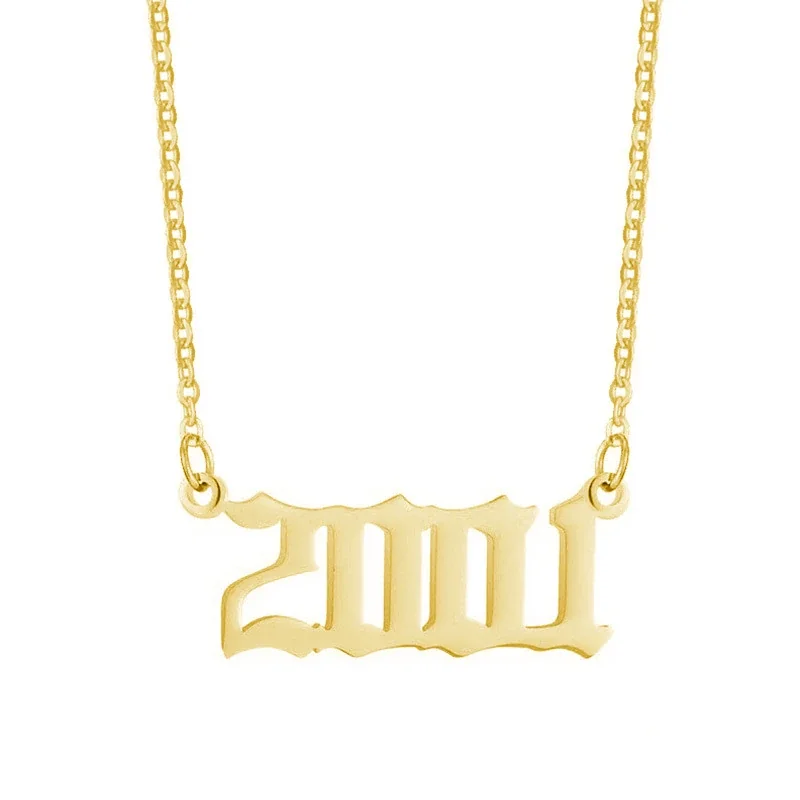 Gothic Year Numeral 18K Gold PVD Stainless Steel Necklace