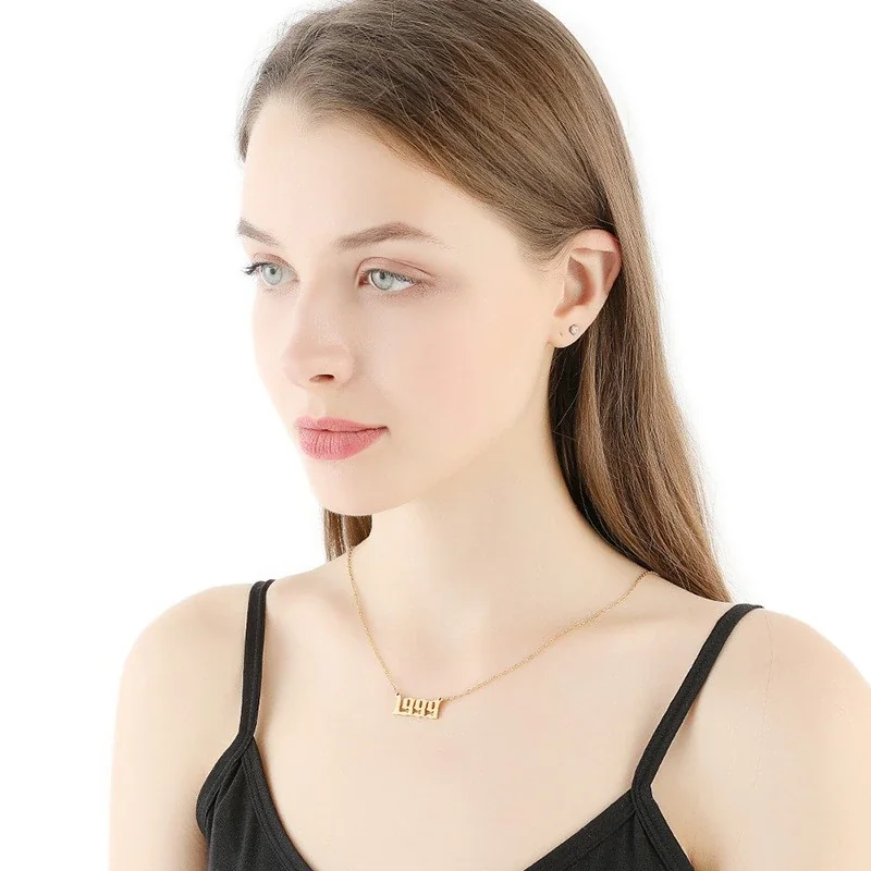 Gothic Year Numeral 18K Gold PVD Stainless Steel Necklace