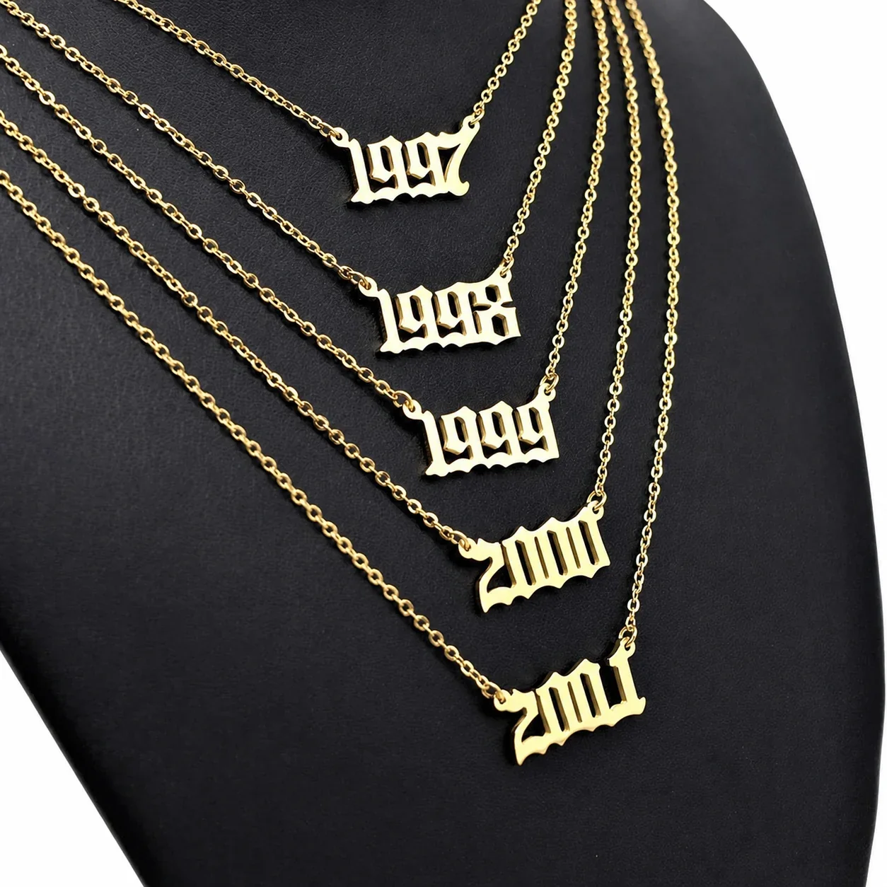 Gothic Year Numeral 18K Gold PVD Stainless Steel Necklace