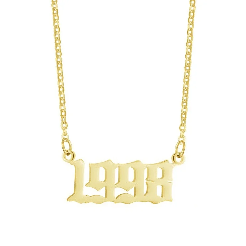 Gothic Year Numeral 18K Gold PVD Stainless Steel Necklace