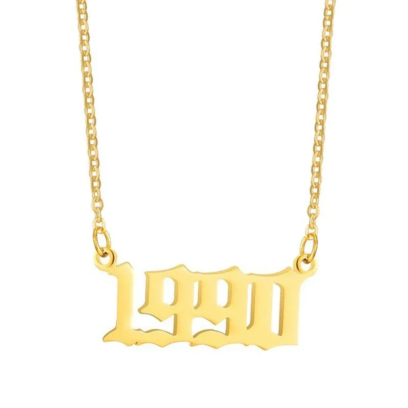 Gothic Year Numeral 18K Gold PVD Stainless Steel Necklace - Gold