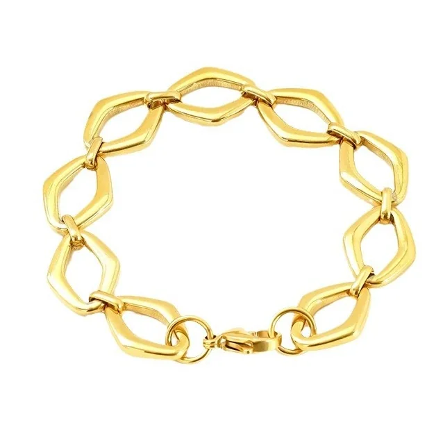 Pulseira de Aço Inoxidável Dourado com Elos Geométricos Arrojados