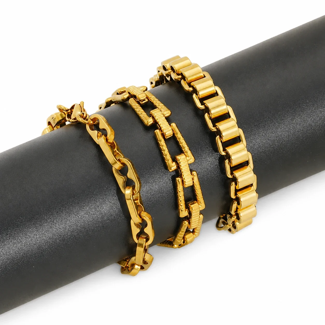 Bold Gold-Plated Stainless Steel Geometric Link Bracelet