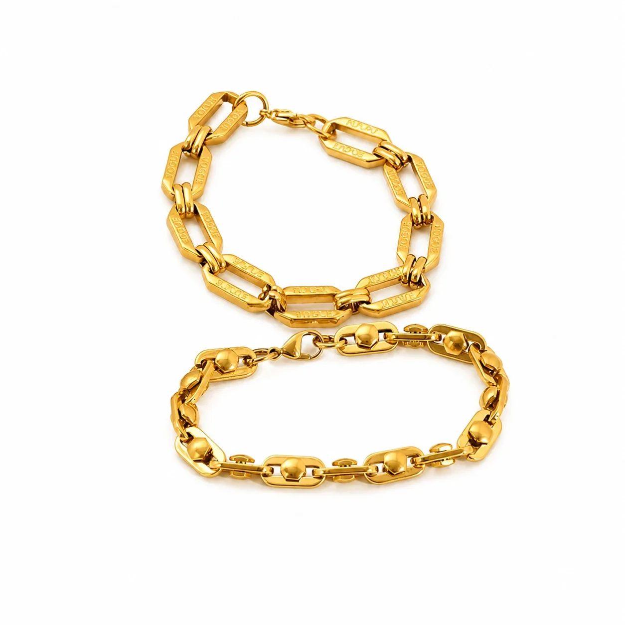 Bold Gold-Plated Stainless Steel Geometric Link Bracelet