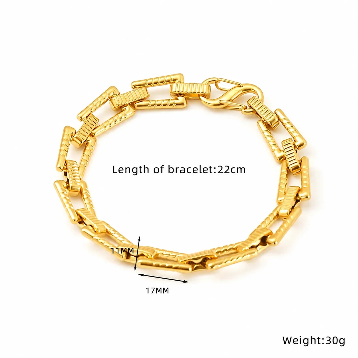 Bold Gold-Plated Stainless Steel Geometric Link Bracelet