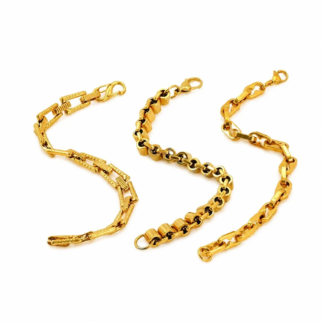 Bold Gold-Plated Stainless Steel Geometric Link Bracelet