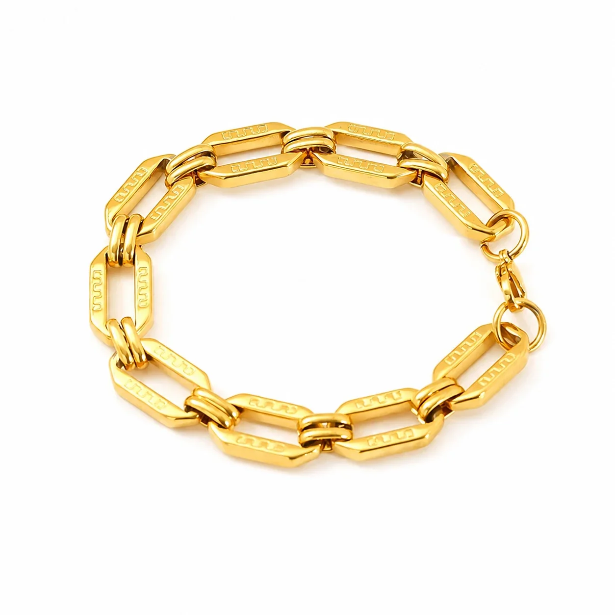 Bold Gold-Plated Stainless Steel Geometric Link Bracelet - Gold Style SH675