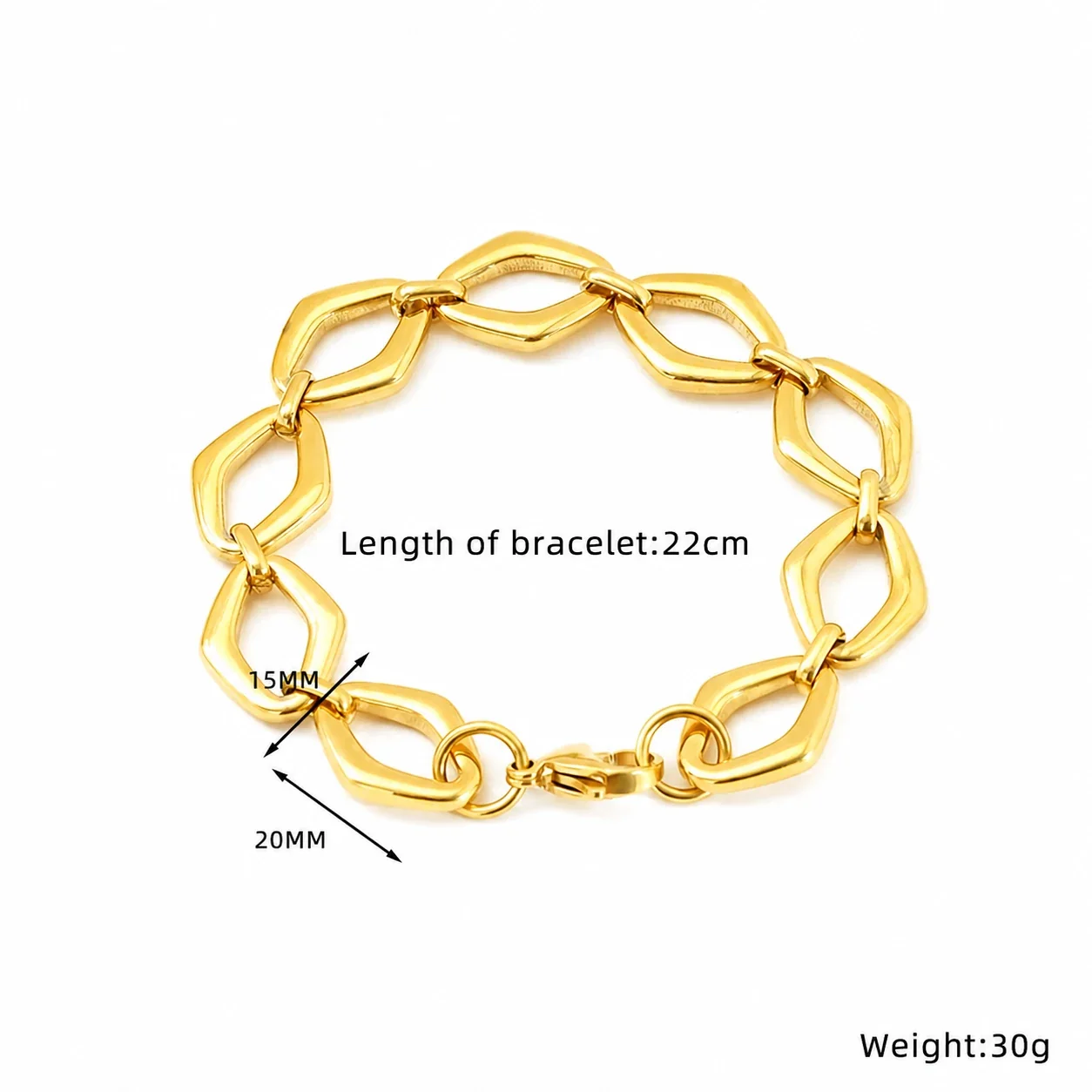 Bold Gold-Plated Stainless Steel Geometric Link Bracelet - Gold Style SH685