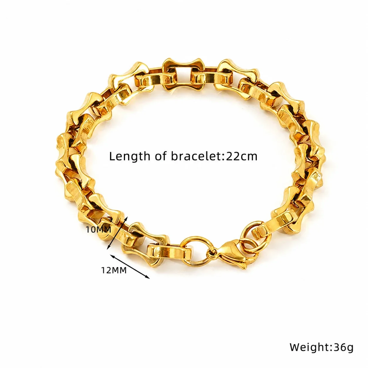 Bold Gold-Plated Stainless Steel Geometric Link Bracelet - Gold Style SH676