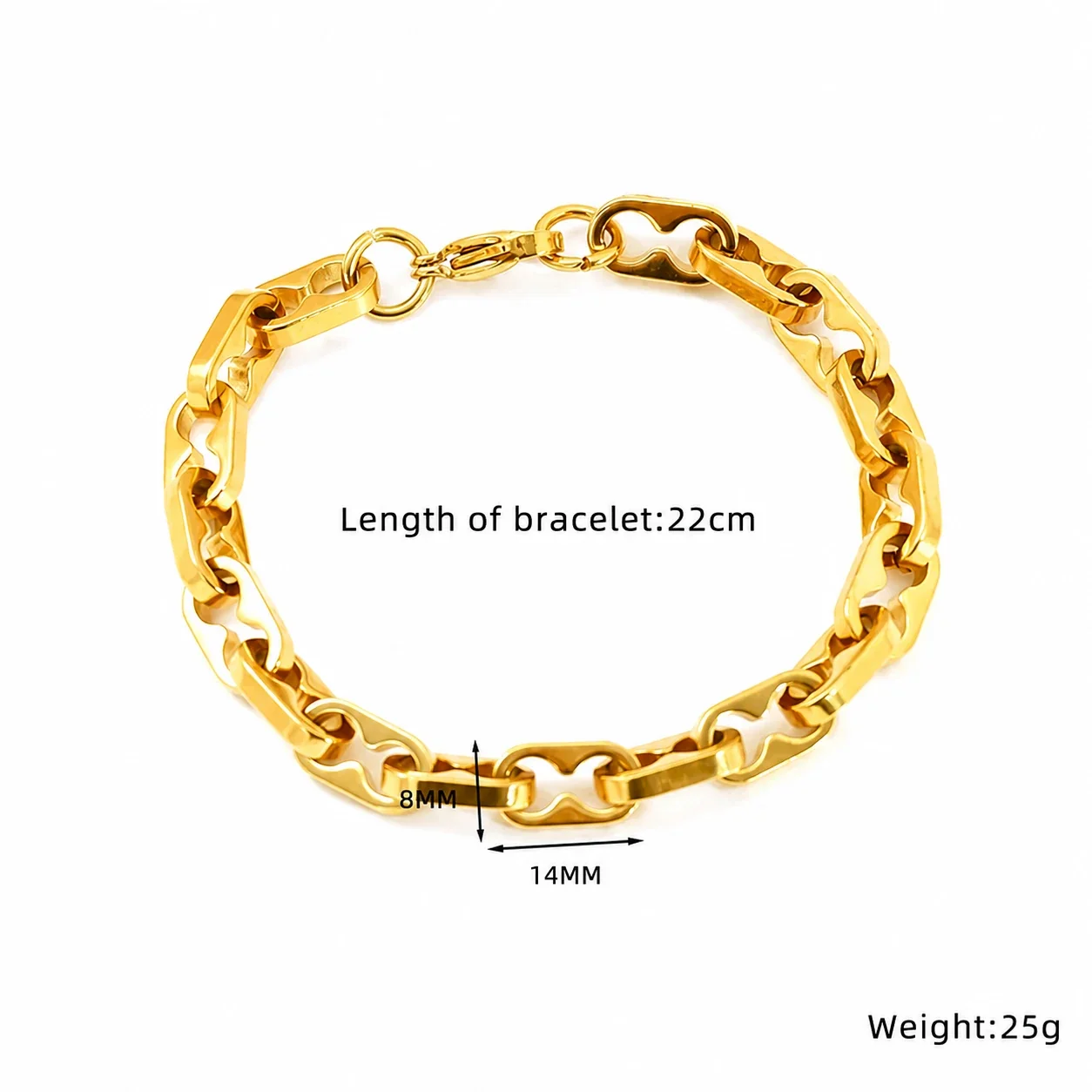 Bold Gold-Plated Stainless Steel Geometric Link Bracelet - Gold Style SH679