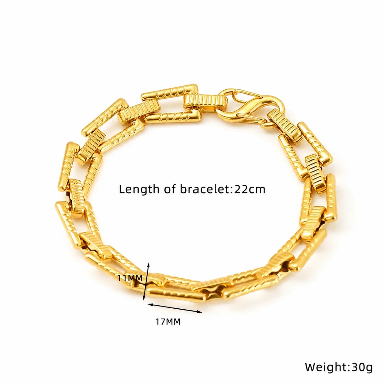 Bold Gold-Plated Stainless Steel Geometric Link Bracelet - Gold Style SH680