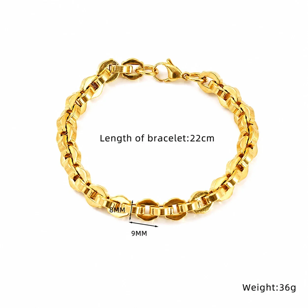 Bold Gold-Plated Stainless Steel Geometric Link Bracelet - Gold Style SH681