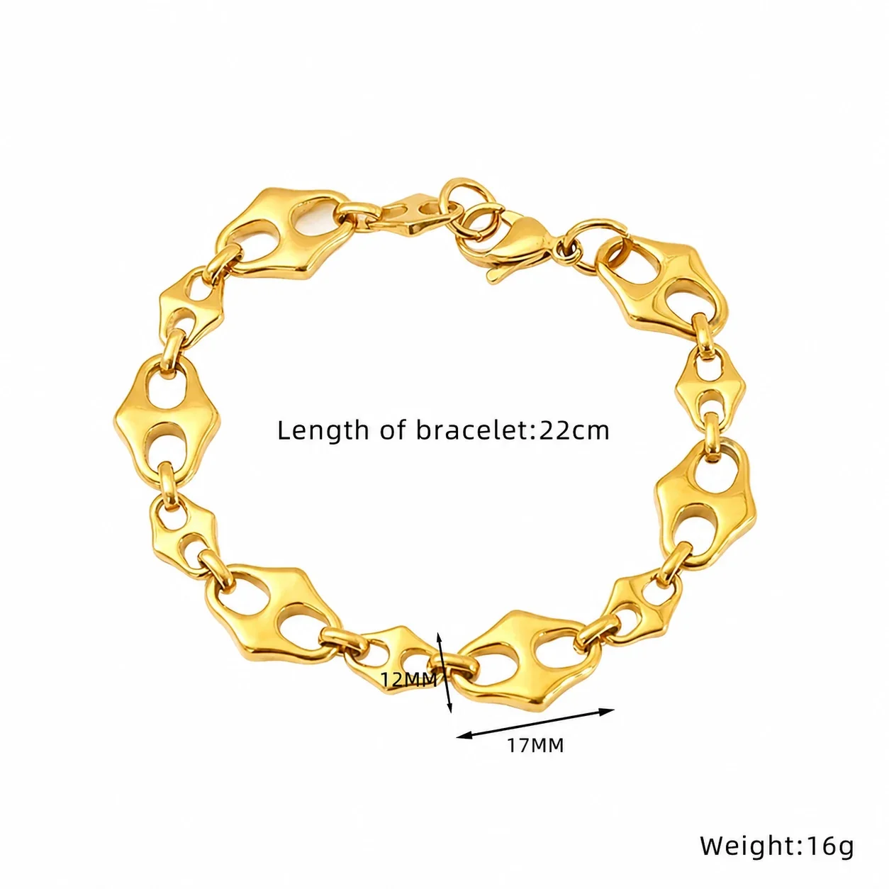 Bold Gold-Plated Stainless Steel Geometric Link Bracelet - Gold Style SH682