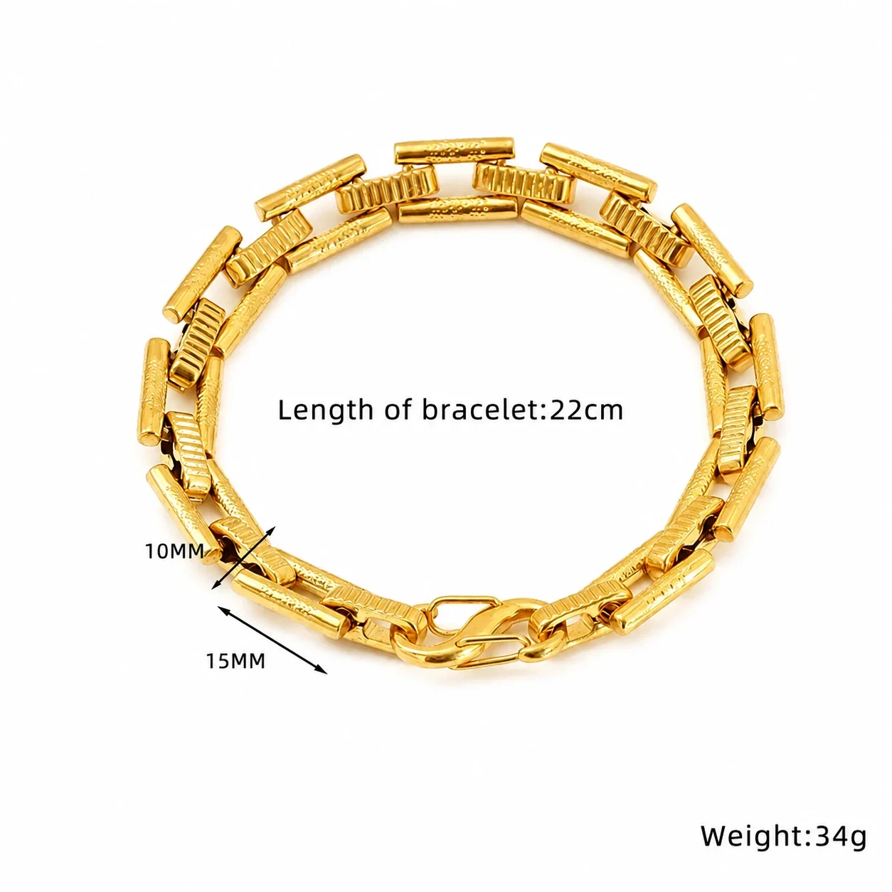 Bold Gold-Plated Stainless Steel Geometric Link Bracelet - Gold Style SH684