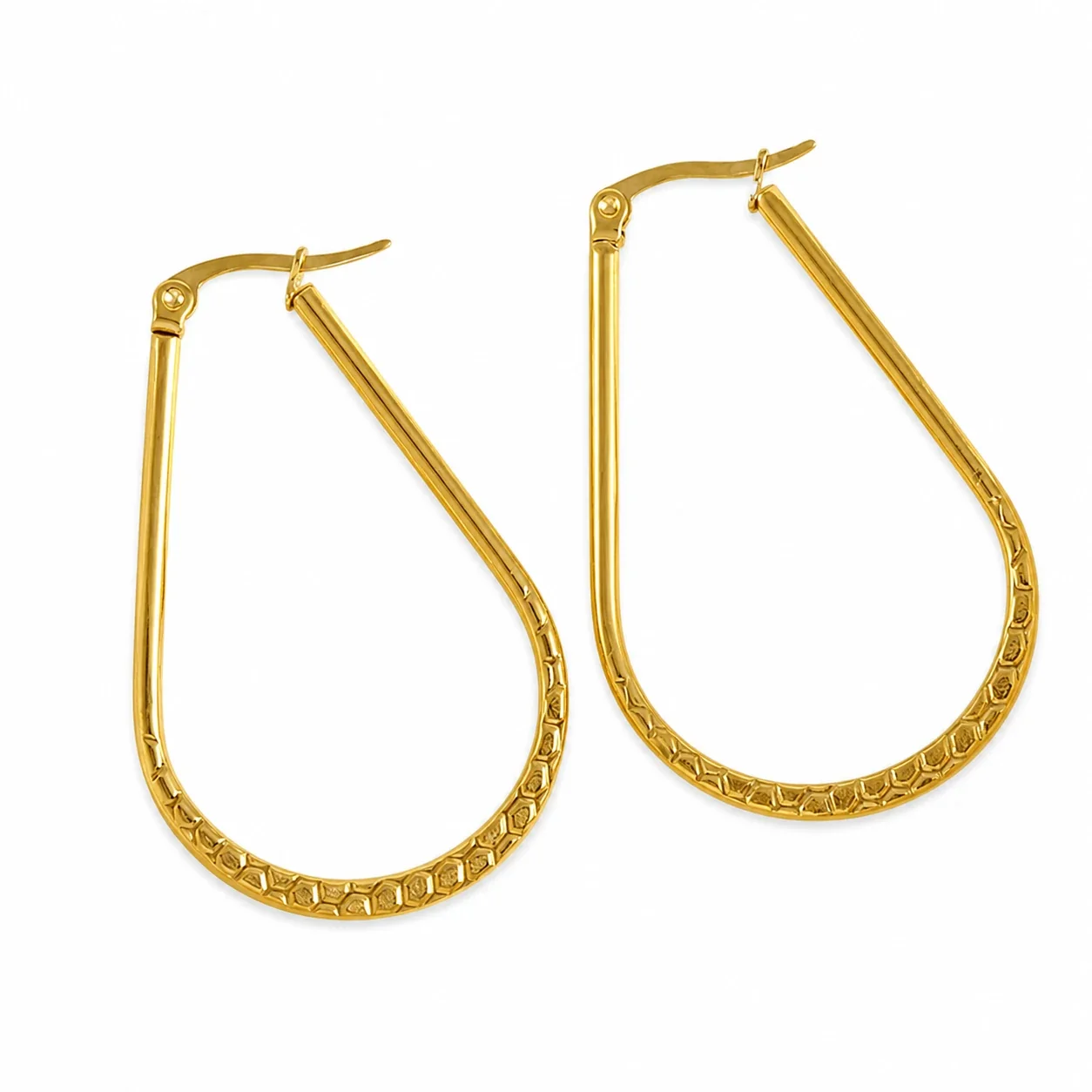 Vintage 18K Gold-Plated Teardrop Textured Hoop Earrings