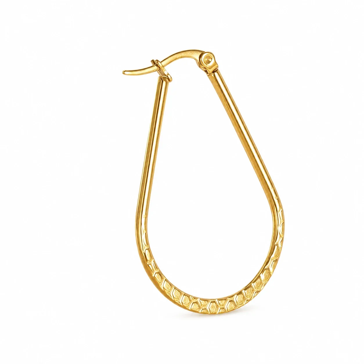 Vintage 18K Gold-Plated Teardrop Textured Hoop Earrings