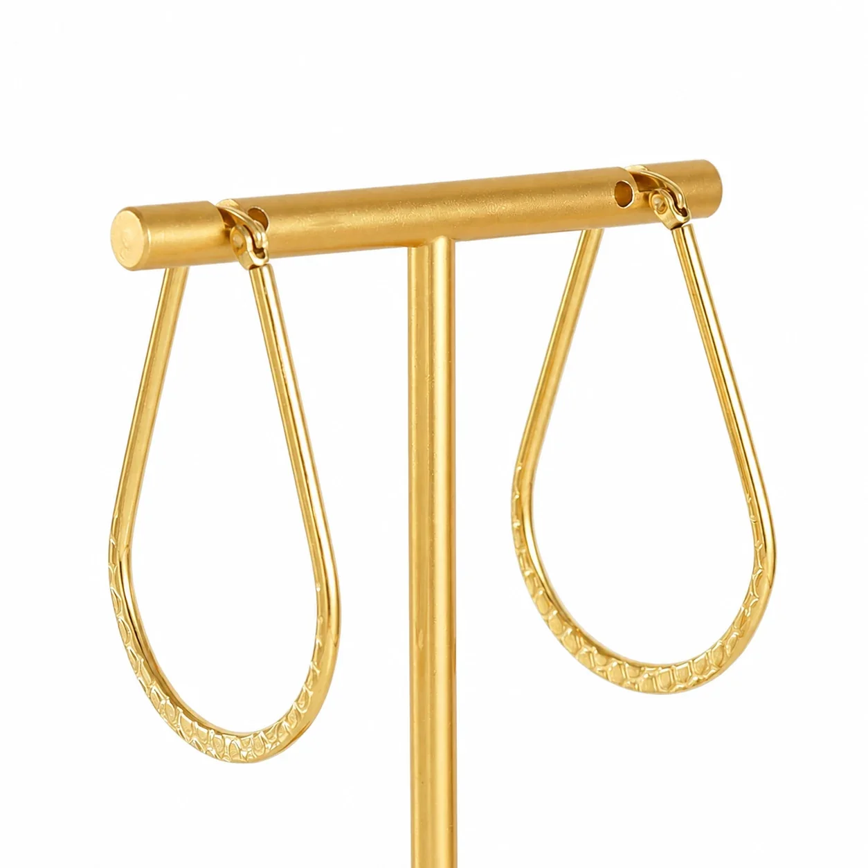 Vintage 18K Gold-Plated Teardrop Textured Hoop Earrings