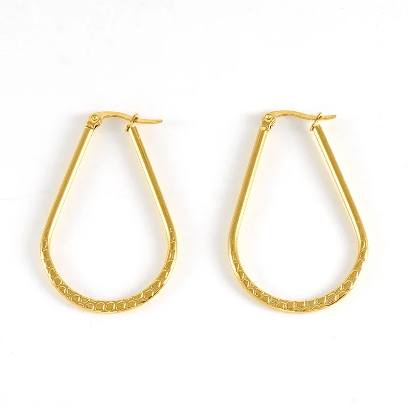Vintage 18K Gold-Plated Teardrop Textured Hoop Earrings