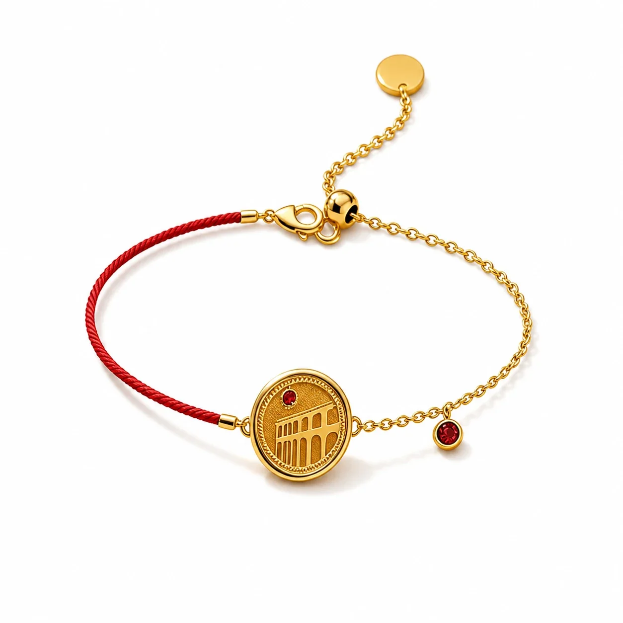 Medallion Gold-Plated 316 Stainless Steel Red Cord Bracelet
