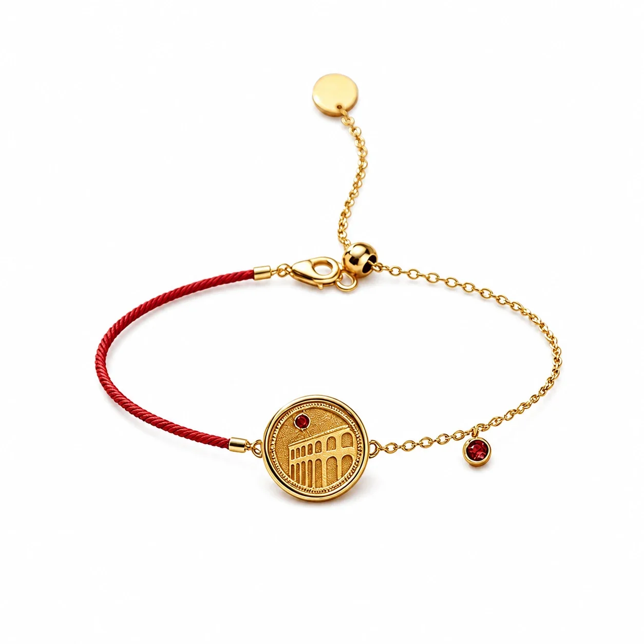 Medallion Gold-Plated 316 Stainless Steel Red Cord Bracelet