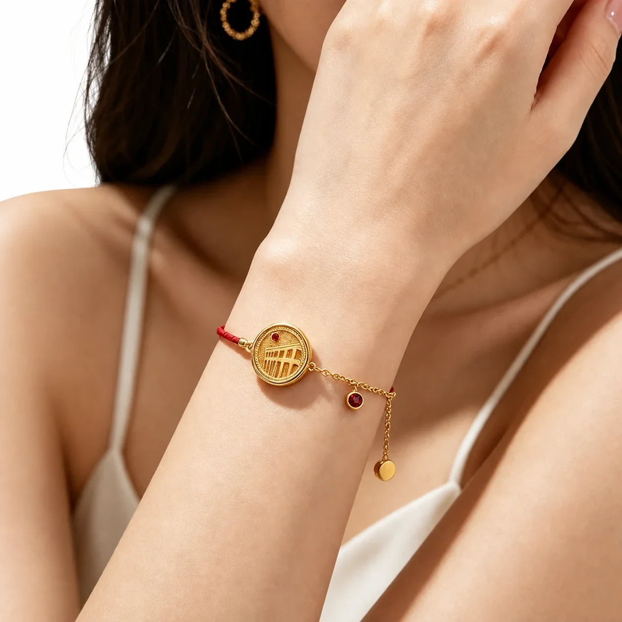 Medallion Gold-Plated 316 Stainless Steel Red Cord Bracelet