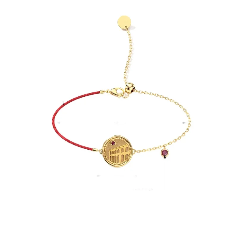 Medallion Gold-Plated 316 Stainless Steel Red Cord Bracelet