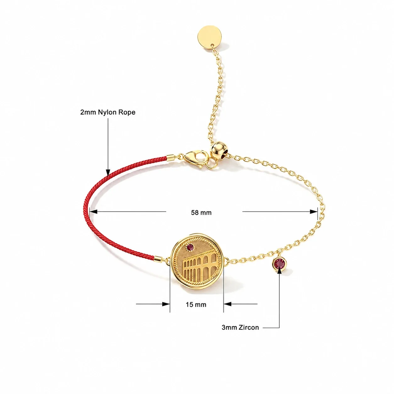 Medallion Gold-Plated 316 Stainless Steel Red Cord Bracelet - Gold / Red