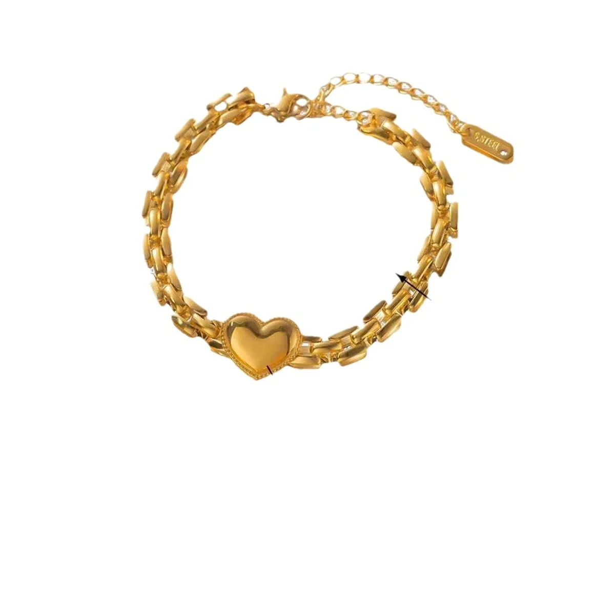 Heart Bracelet with Double-Row Brick Links, Stainless Steel
