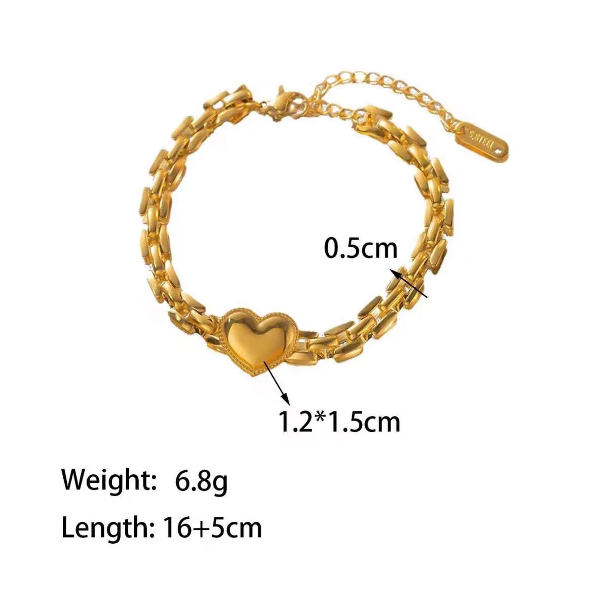 Foto del producto: Pulsera de corazón con eslabones tipo ladrillo de doble hilera, acero inoxidable