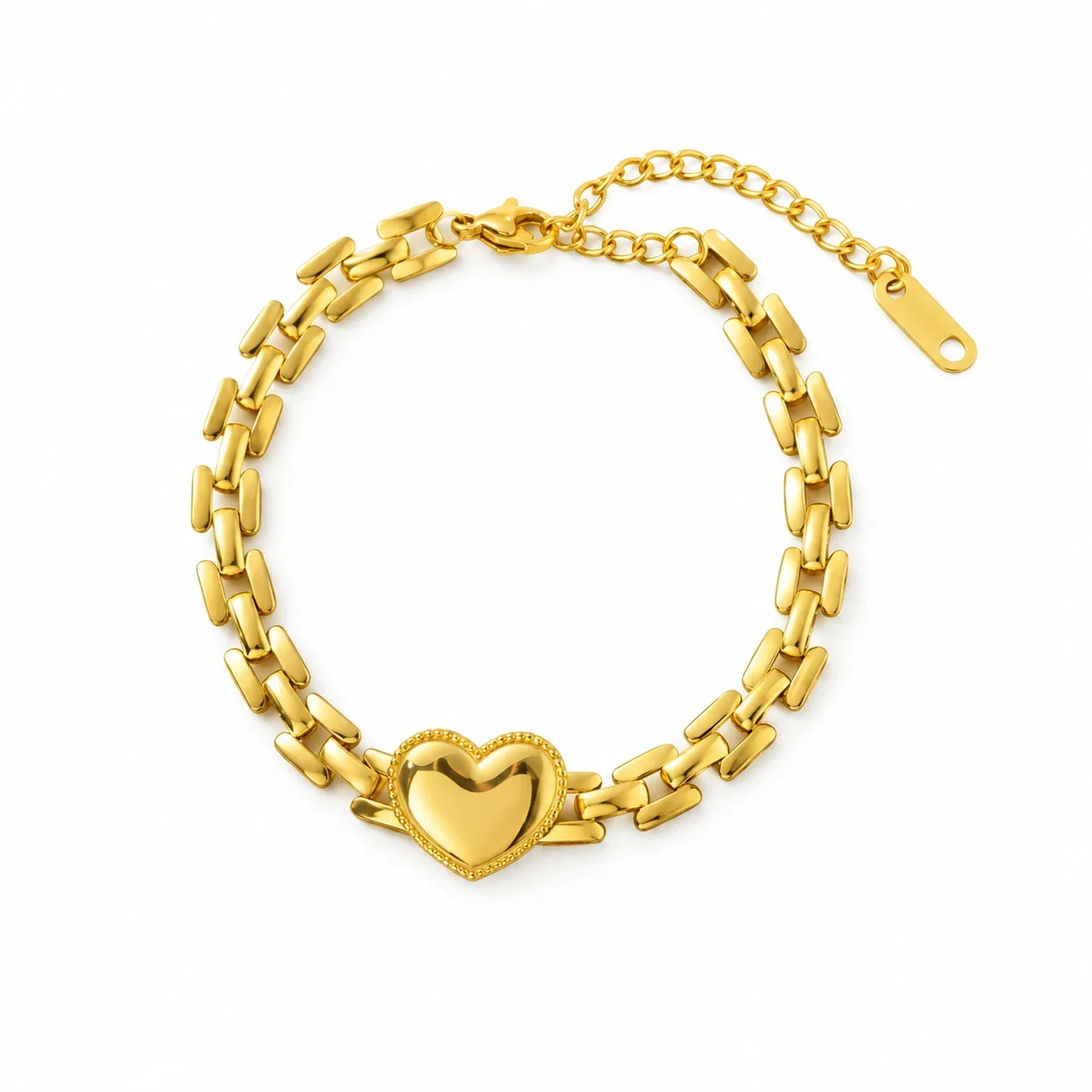 Foto del producto: Pulsera de corazón con eslabones tipo ladrillo de doble hilera, acero inoxidable