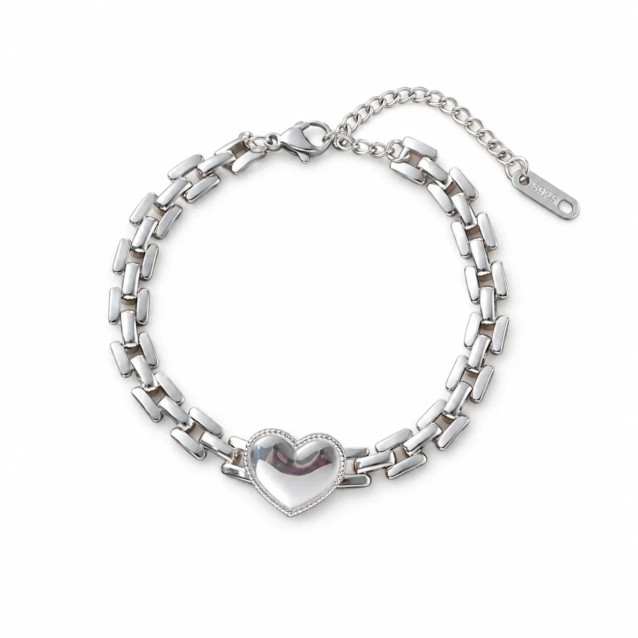 Foto del producto: Pulsera de corazón con eslabones tipo ladrillo de doble hilera, acero inoxidable