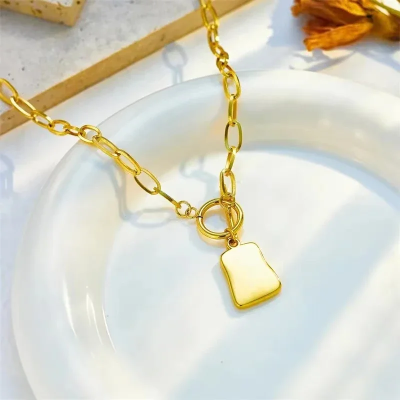 Pendant Necklace, Shell Tag & Toggle, Gold-Plated Stainless Steel