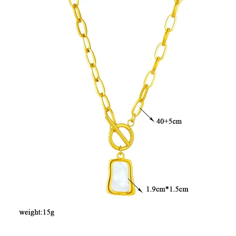 Pendant Necklace, Shell Tag & Toggle, Gold-Plated Stainless Steel - Dimensions