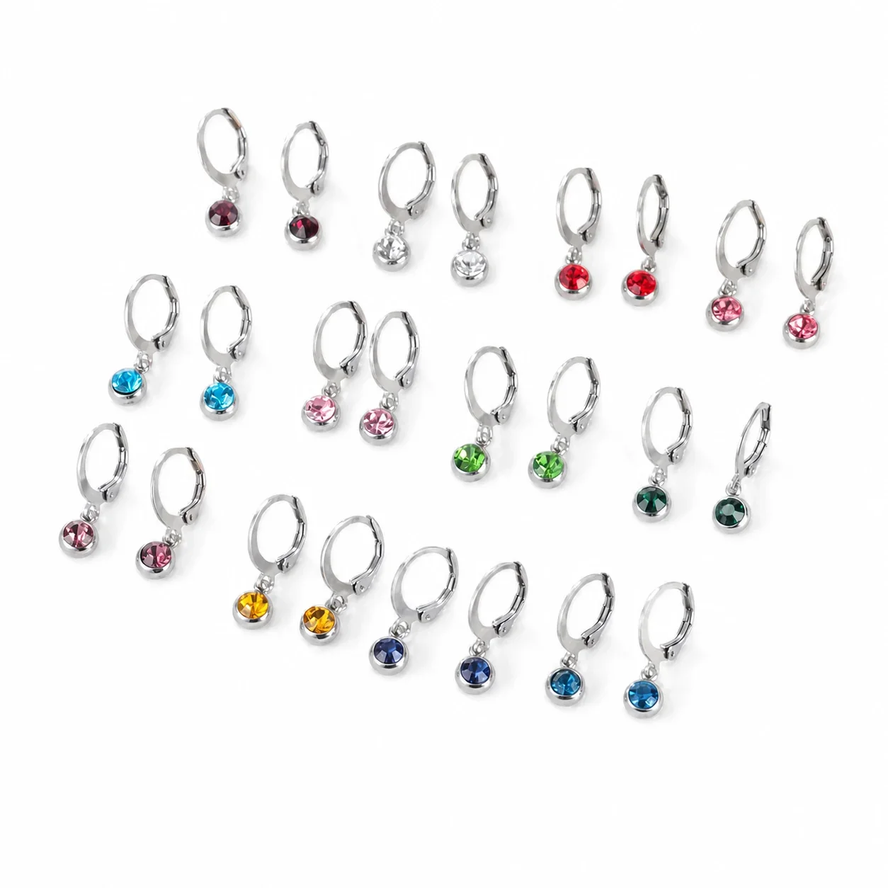 Petite Stainless Steel Round Bezel Crystal Huggie Earrings