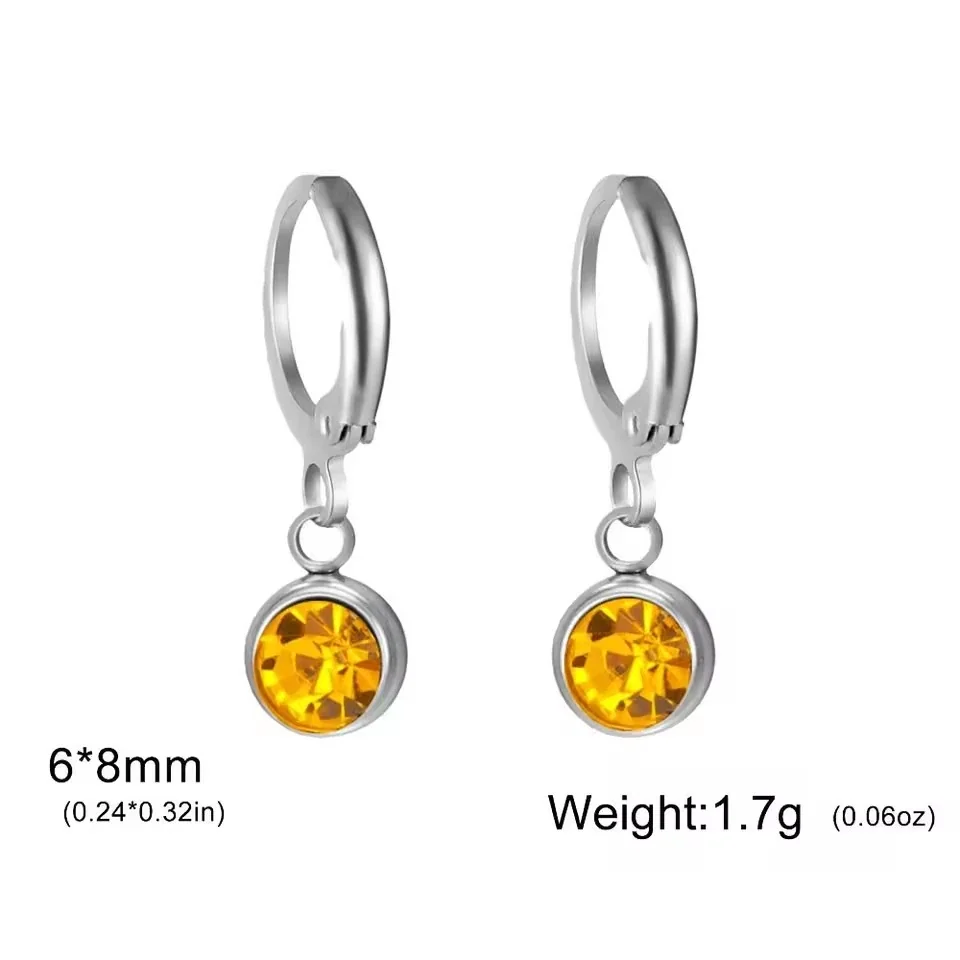 Petite Stainless Steel Round Bezel Crystal Huggie Earrings - Silver January Red Crystal