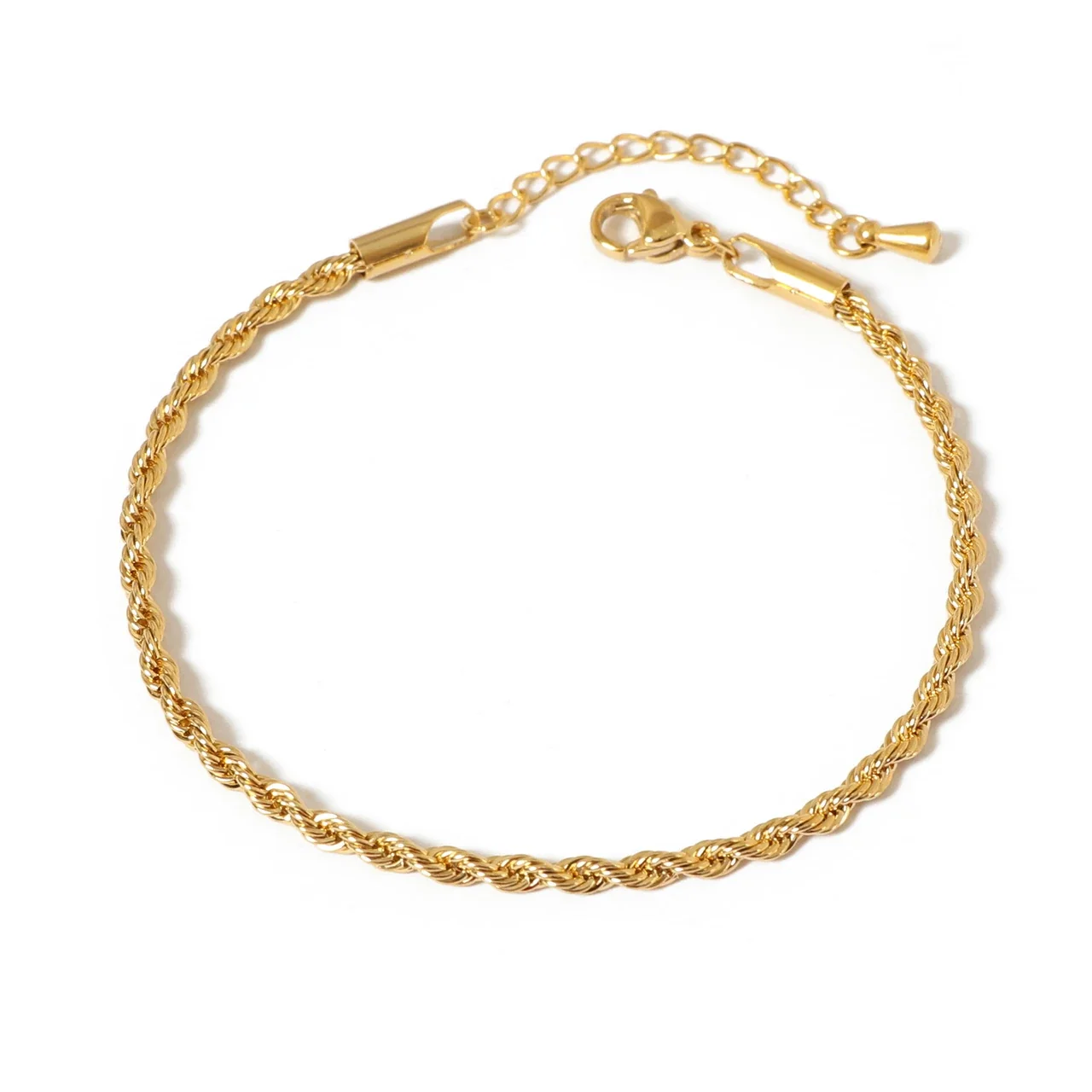 Polished Stainless Steel Gold PVD Rope Chain Bracelet