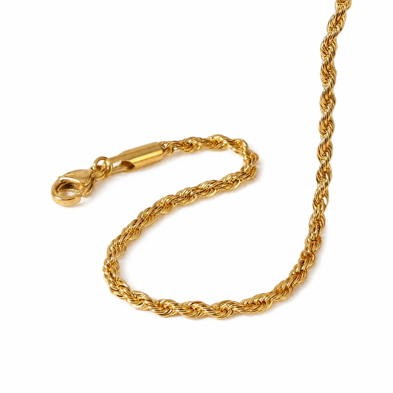 Polished Stainless Steel Gold PVD Rope Chain Bracelet